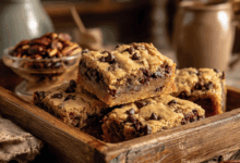 chocolate chip pecan cookie bars​ fresh from the oven