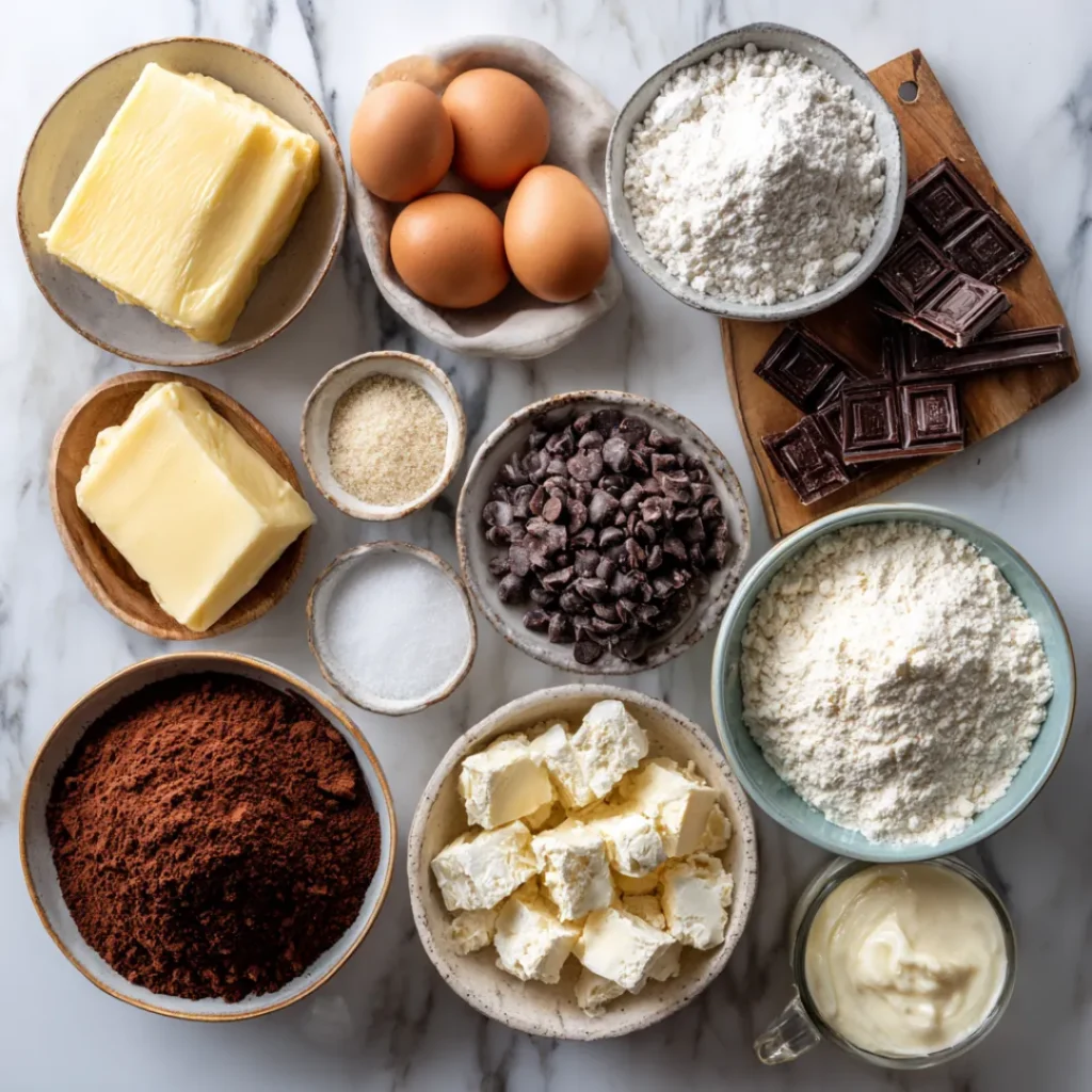 Ingredients for best triple chocolate mousse cake