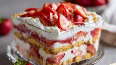 Strawberry lasagna recipe with golden Oreos featured image