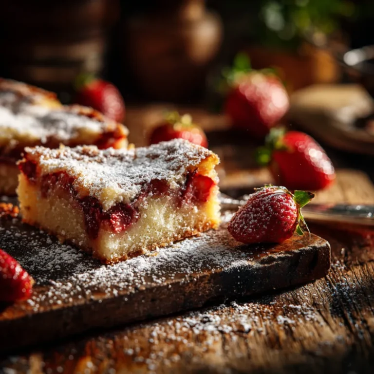 strawberry ooey gooey butter cake recipe card image
