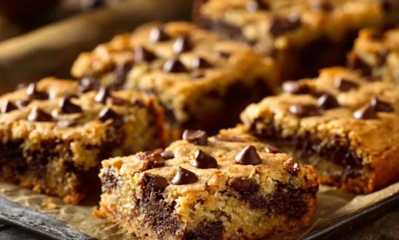 classic chocolate chip cookie bars on tray