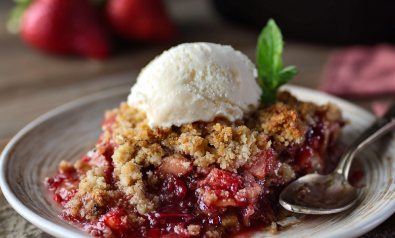 Strawberry Rhubarb Crisp with Crumble Topping