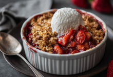 Strawberry Rhubarb Crisp with Oat Topping – A Cozy, Fruity Delight