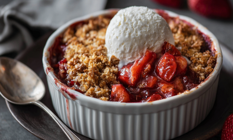 Strawberry Rhubarb Crisp with Oat Topping – A Cozy, Fruity Delight