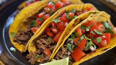 Oven Baked Beef Tacos with Avocado Cilantro Lime Sauce
