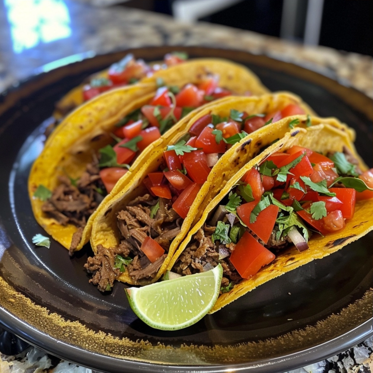 Oven Baked Beef Tacos with Avocado Cilantro Lime Sauce