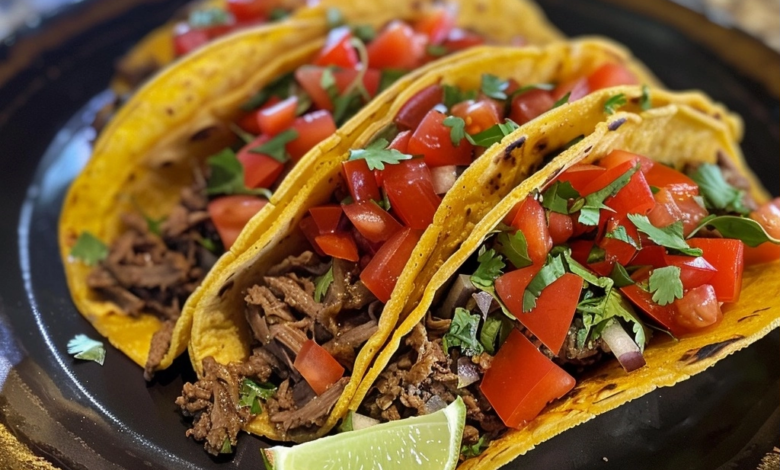 Oven Baked Beef Tacos with Avocado Cilantro Lime Sauce