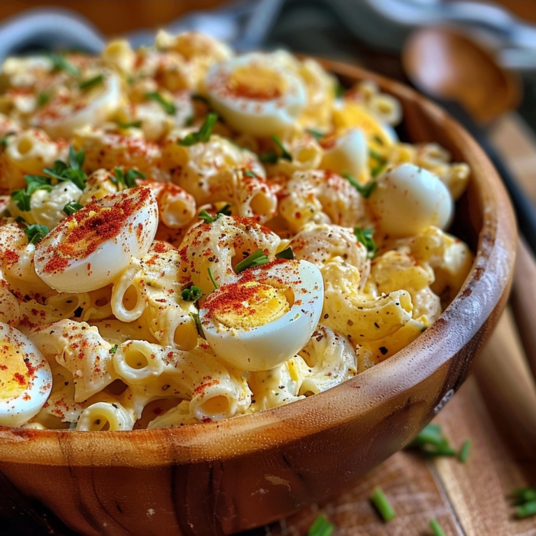 Deviled Egg Pasta Salad with Crisp Veggies