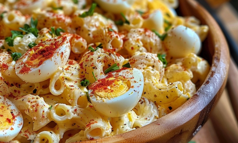 Deviled Egg Pasta Salad with Crisp Veggies